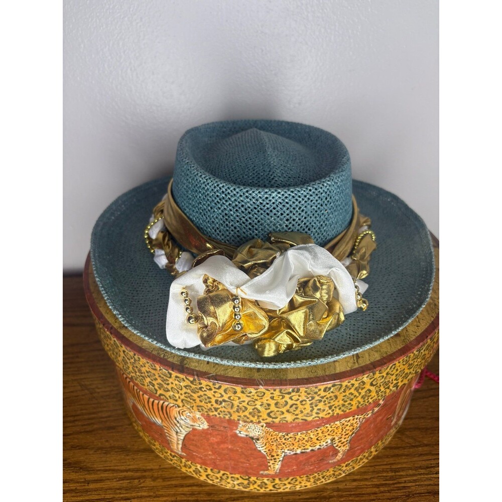 Womens Fashion Straw Weave Ornamented Panama Style Hat made in Mexico